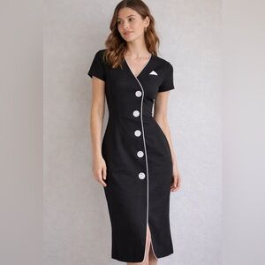 Vintage Linen Peri Petites Black and white 1950s Look MIDI Bodycon Medium Dress